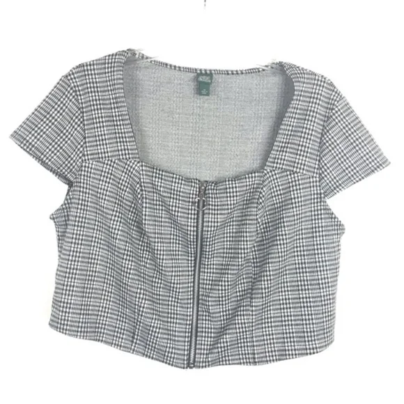 Wild Fable Black White Houndstooth Print Crop Top - Picture 1 of 5
